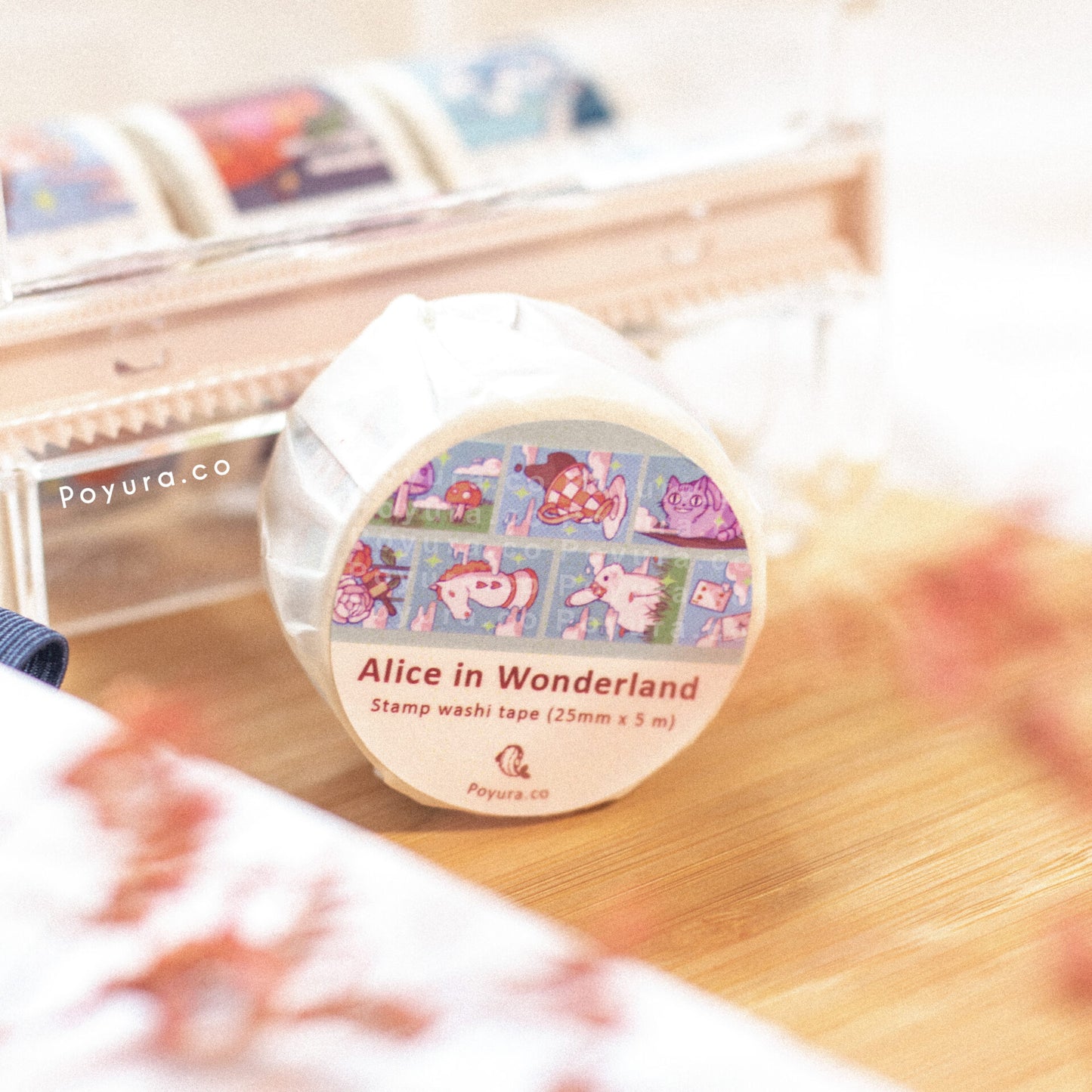 Stamp washi tape of Alice in Wonderland teatime with a rabbit and cat