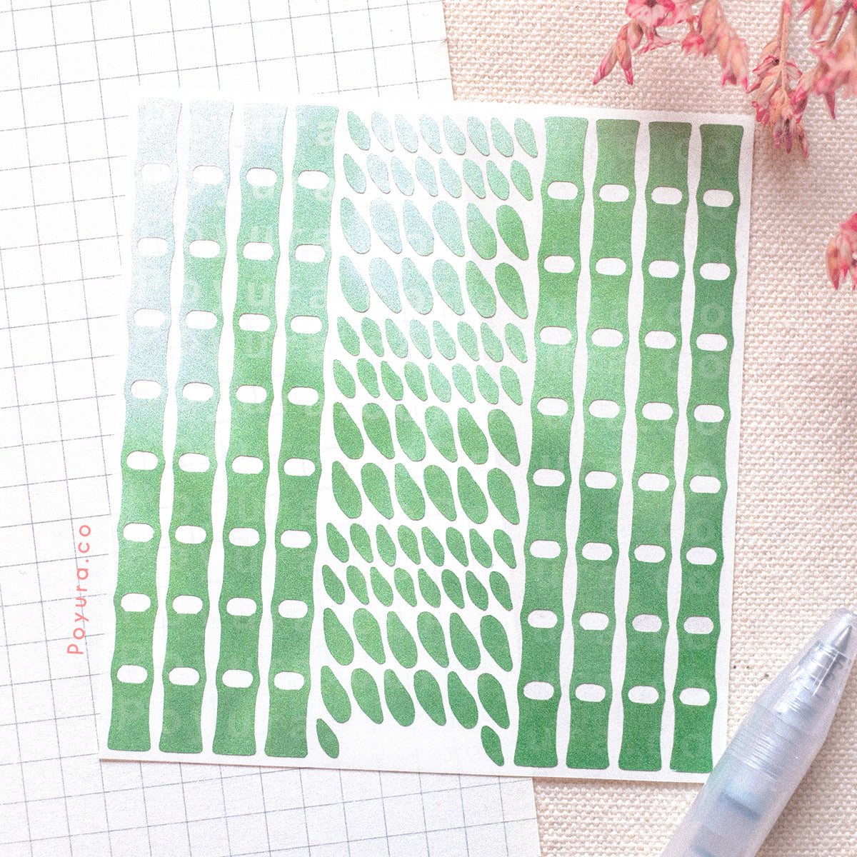 Borderless sticker with bamboo cutouts in different green tints