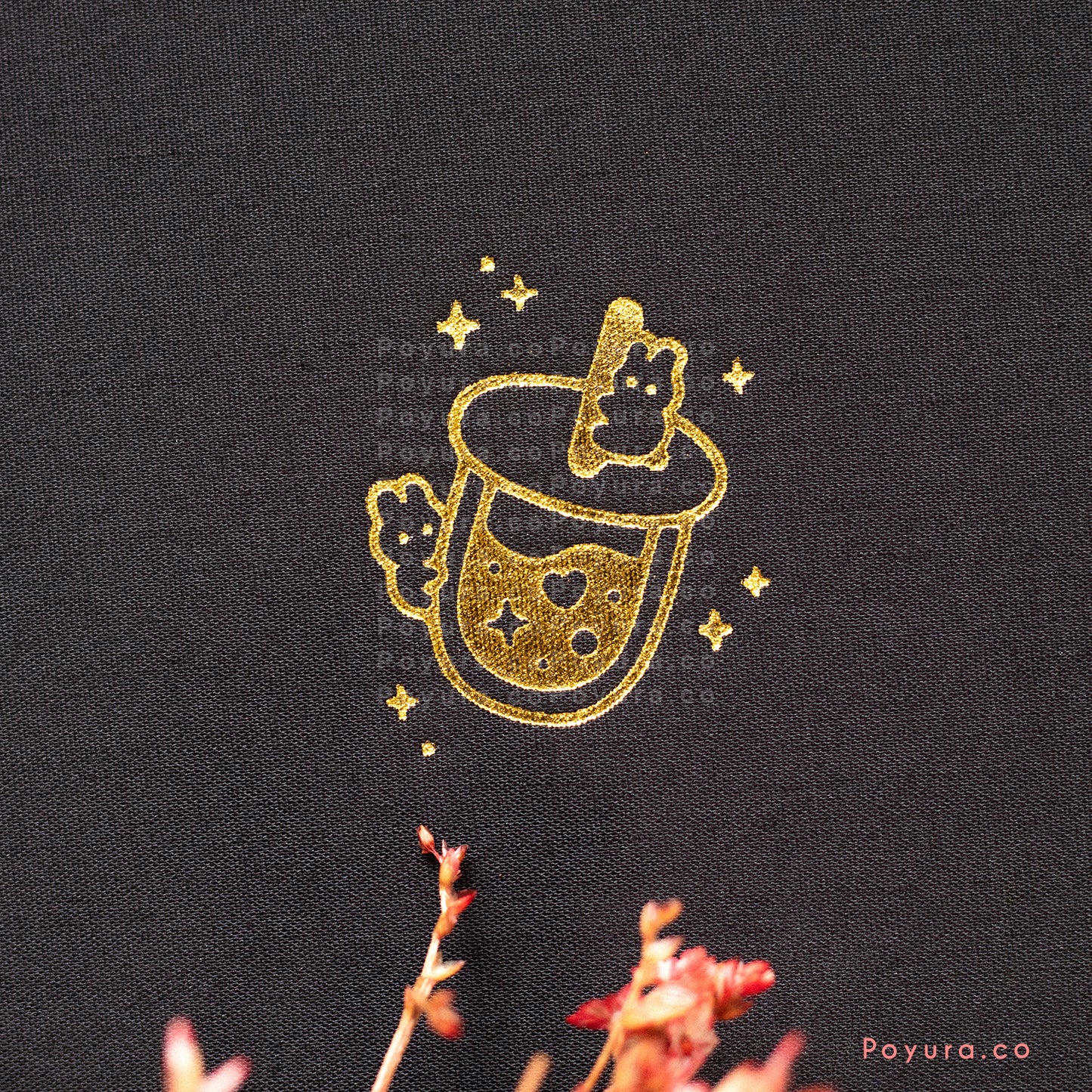 Black A5 linen hardcover Asian bubble tea bunny bullet journal with gold foil finish