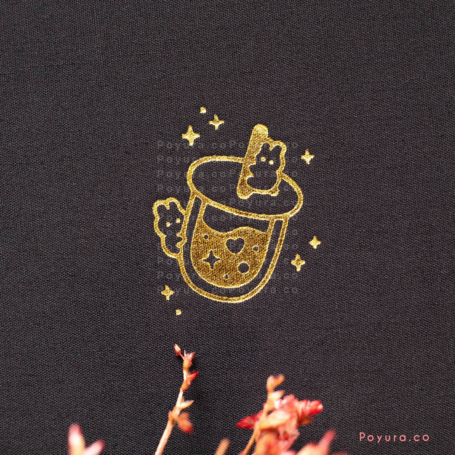 Black A5 linen hardcover Asian bubble tea bunny bullet journal with gold foil finish