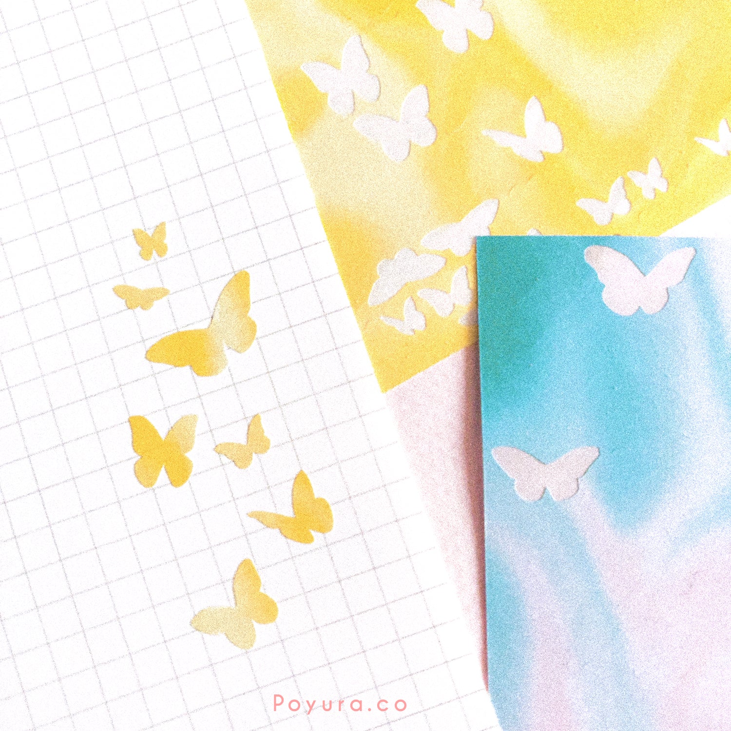 Borderless sticker with butterfly cutouts in different yellow tints