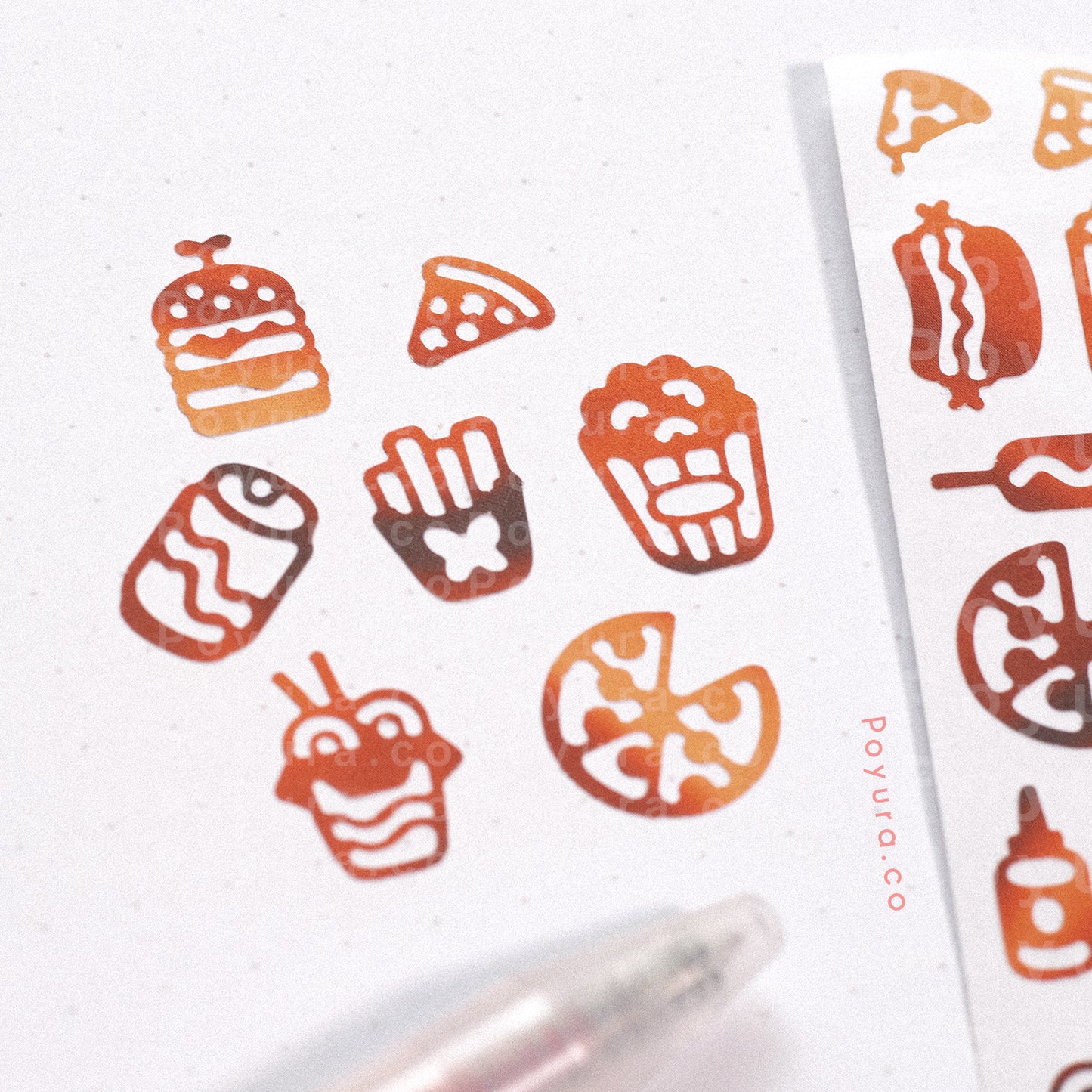 Borderless sticker with fast food cutouts in different brown tints