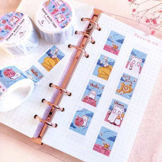 Stamp washi tape of a sad ghost picking flowers