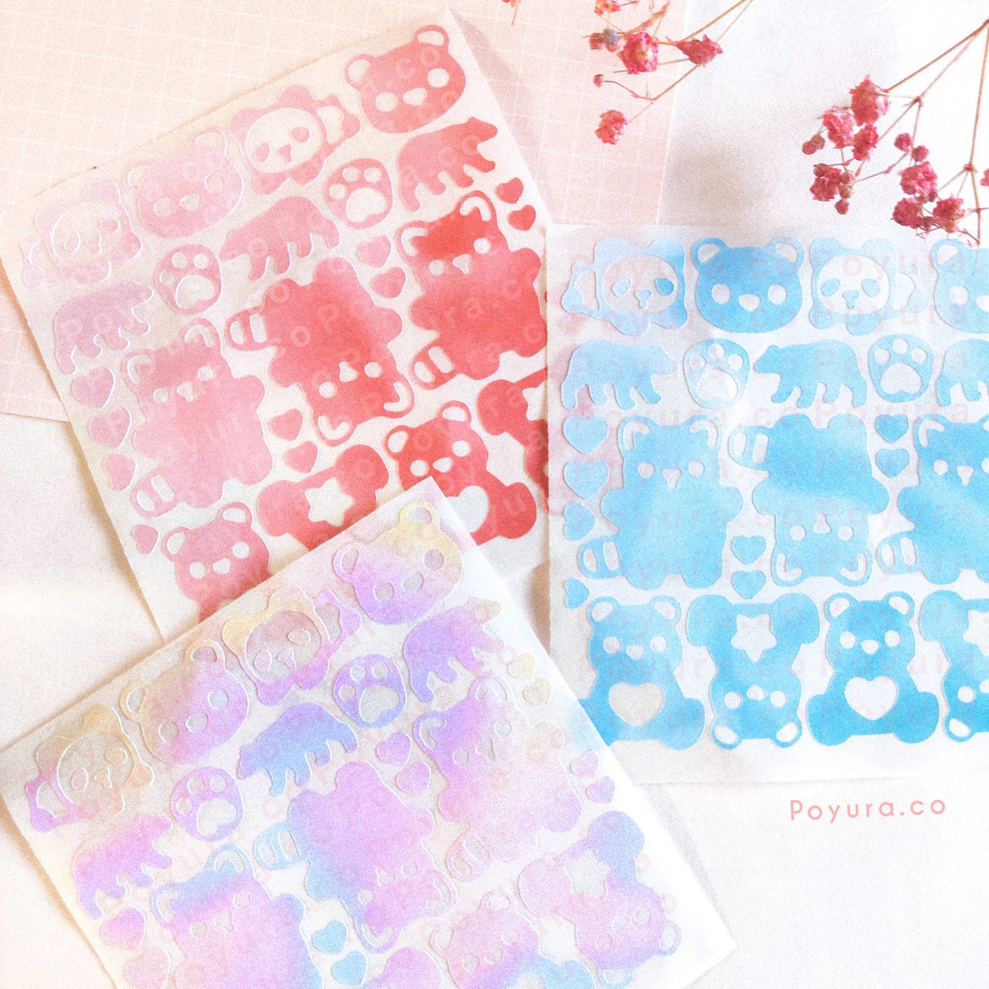 Bear animal red panda polar grizzly bear teddy bear plushie care bear cute polco deco kpop journal mini sticker sheet