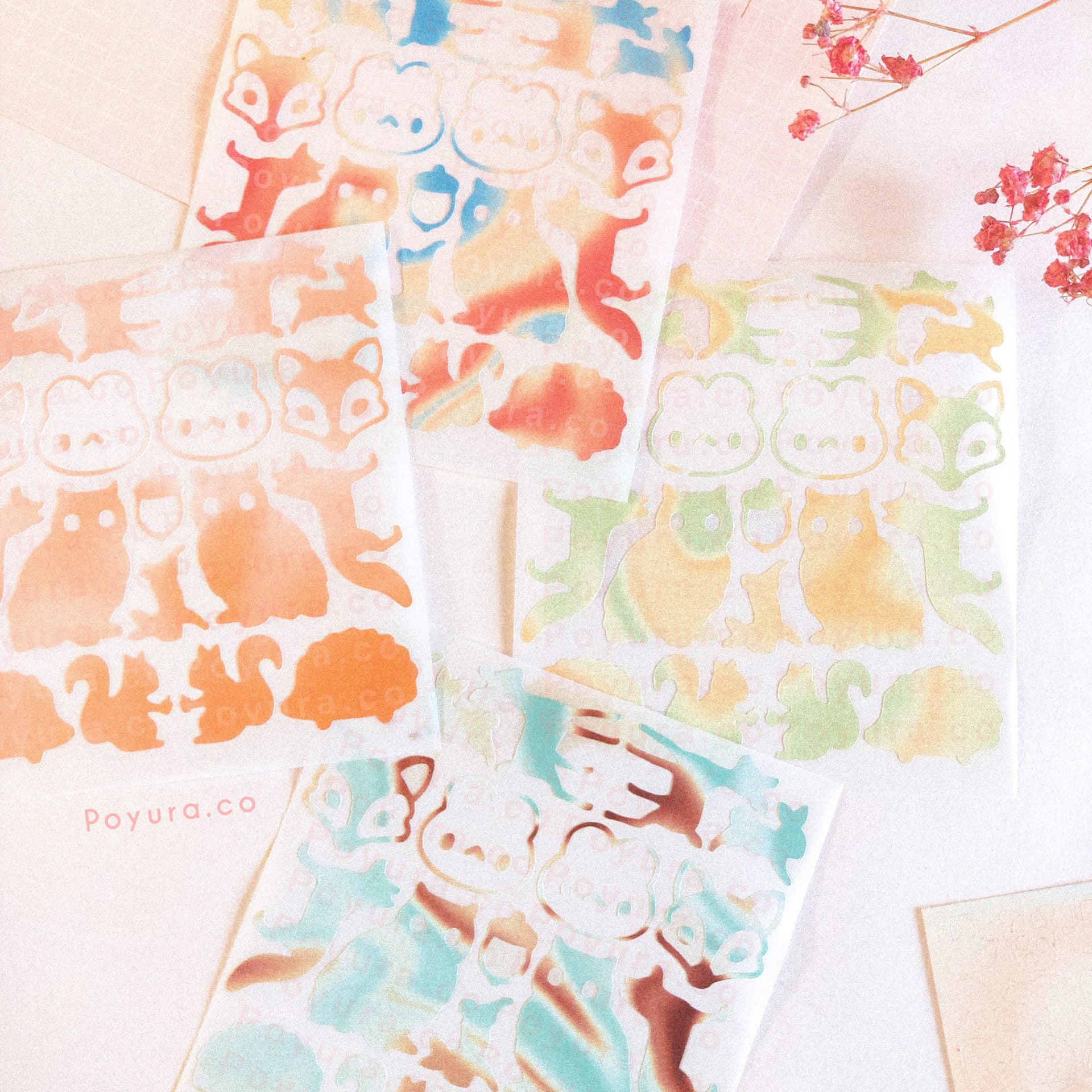 Forest woodland animal fox owl bunny squirrel acorn deer bambi cute polco deco kpop journal mini sticker sheet
