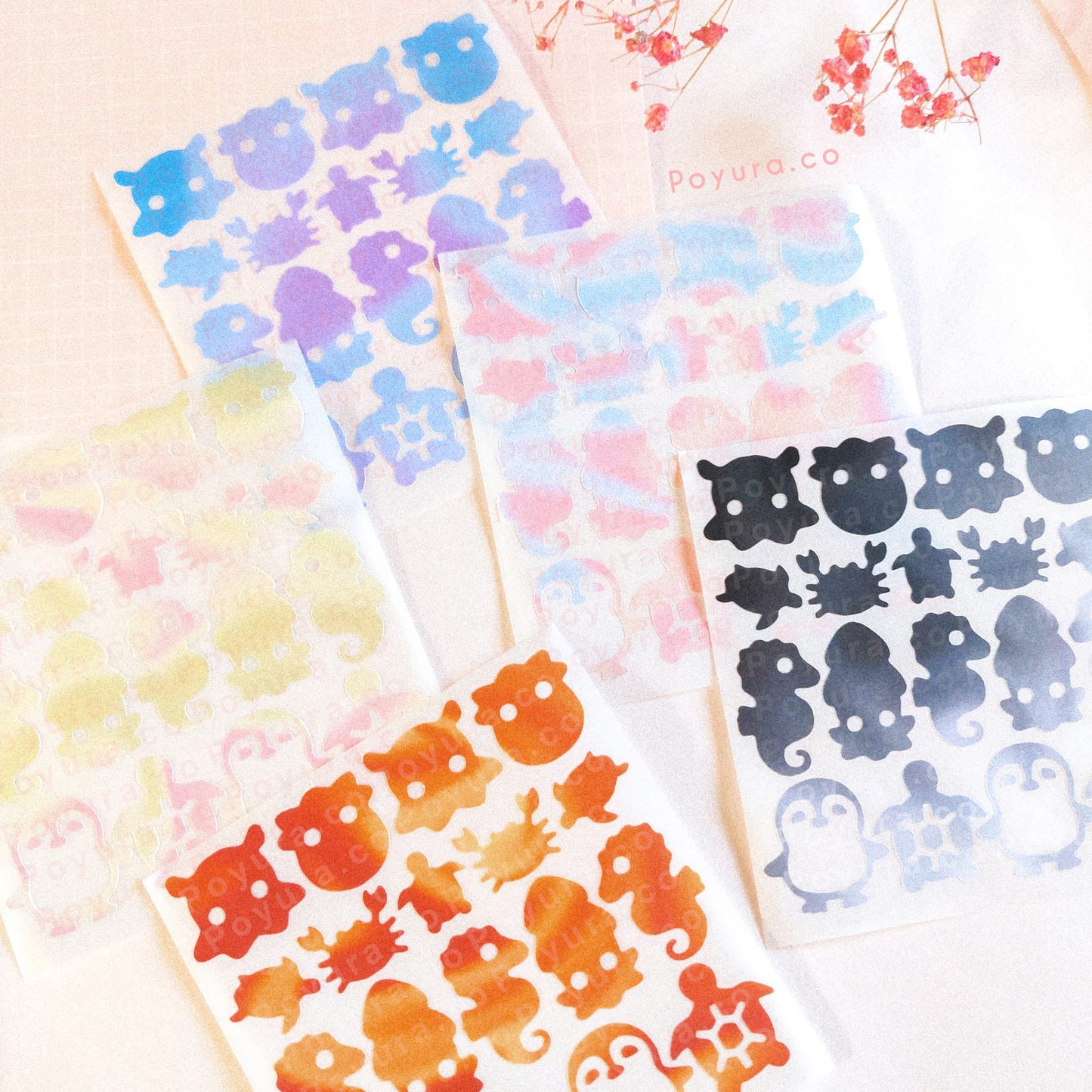 Sea animal squid turtle pinguin crab seahorse cute polco deco kpop journal mini sticker sheet