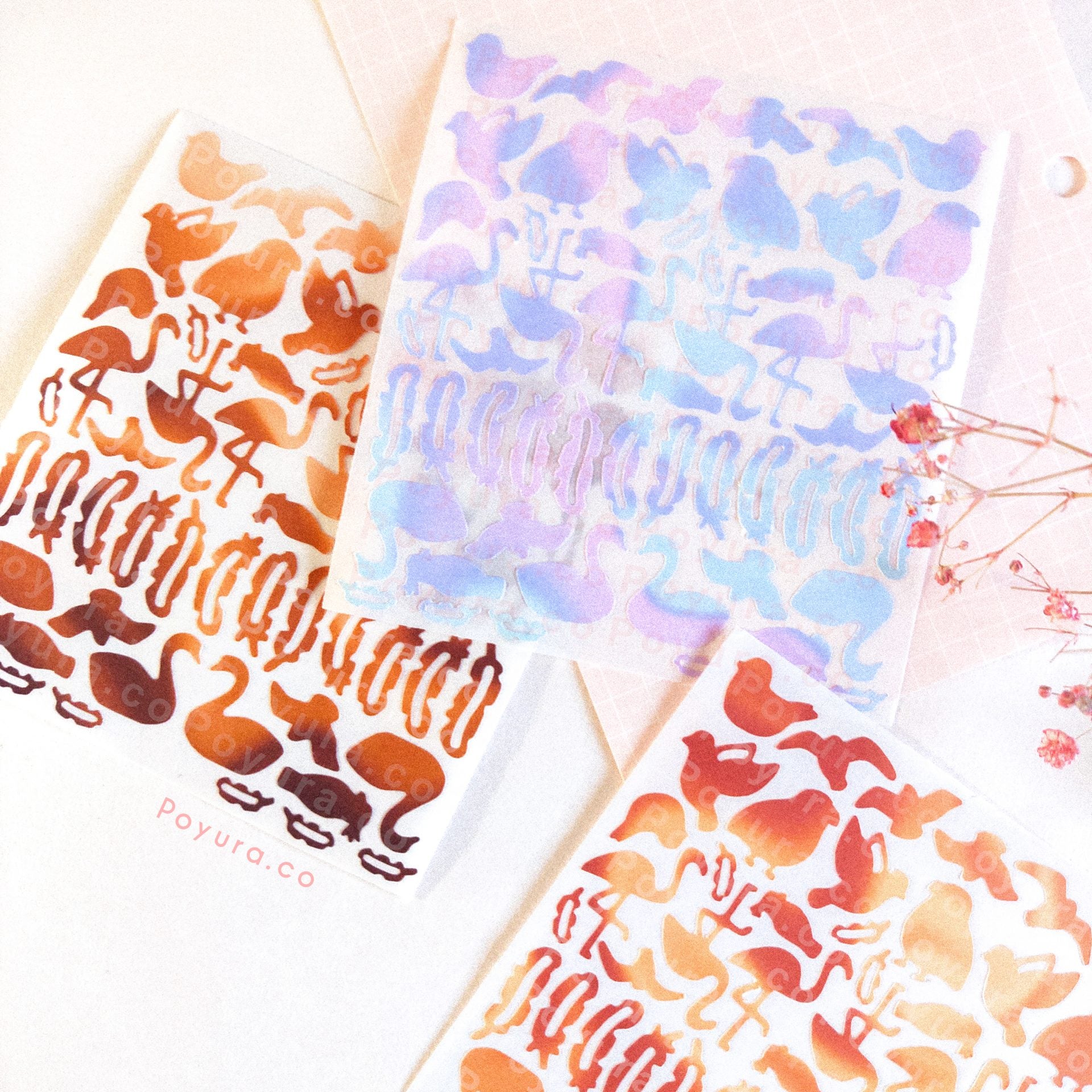 Bird animal swan lovebird flamingo dove feather parkeet cute polco deco kpop journal mini sticker sheet