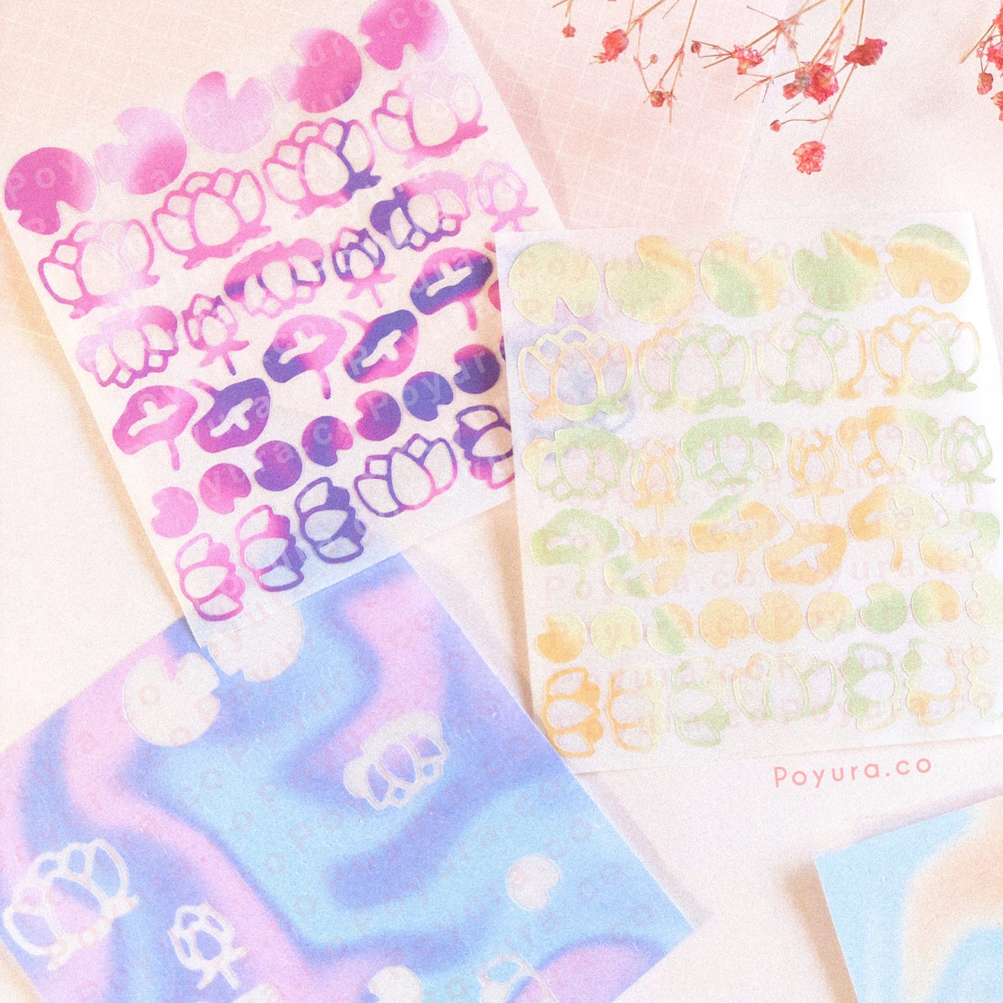 Lotus flower lily pad floral plant leaf leaves cute polco deco kpop journal mini sticker sheet