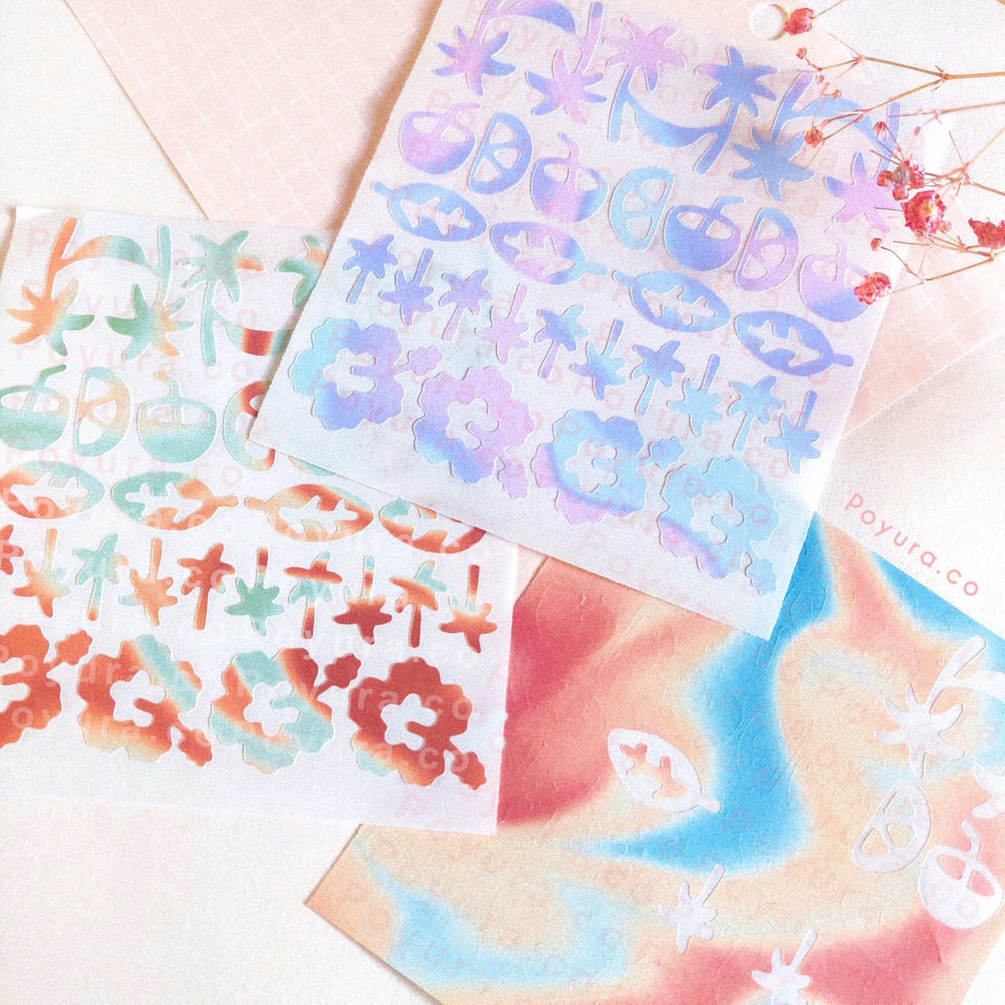 Tropical floral hibiscus palmtree coconut holiday plant leaf leaves flower lemon cute polco deco kpop journal mini sticker sheet