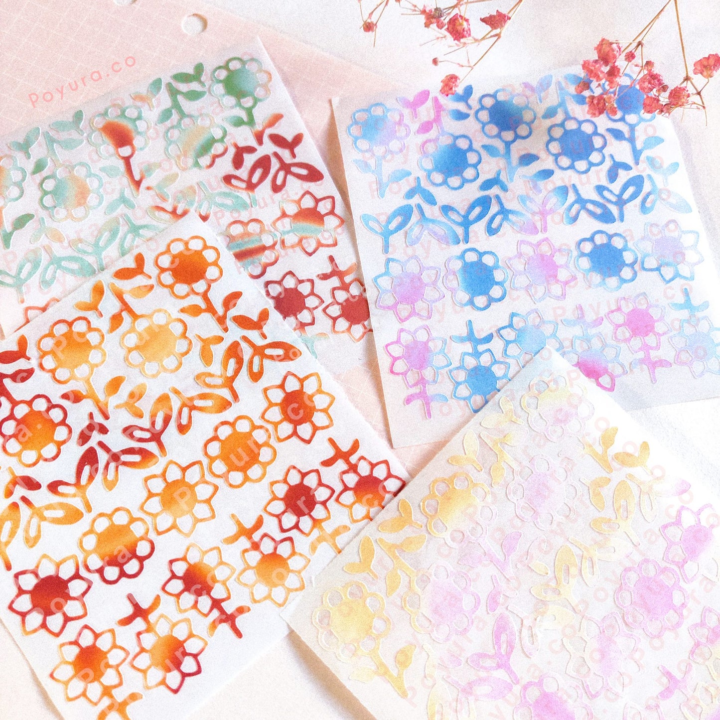 Sunflower floral plant leaf leaves cute polco deco kpop journal mini sticker sheet