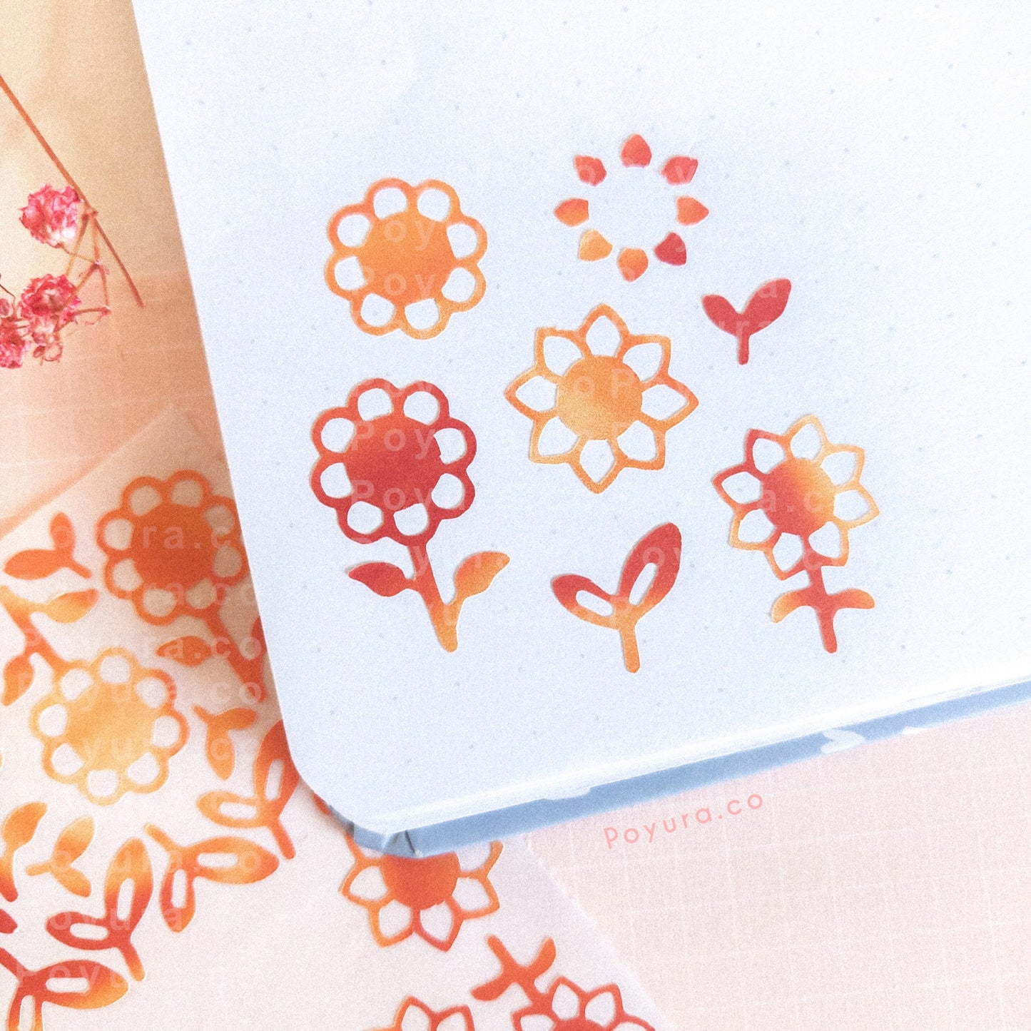 Sunflower floral plant leaf leaves cute polco deco kpop journal mini sticker sheet