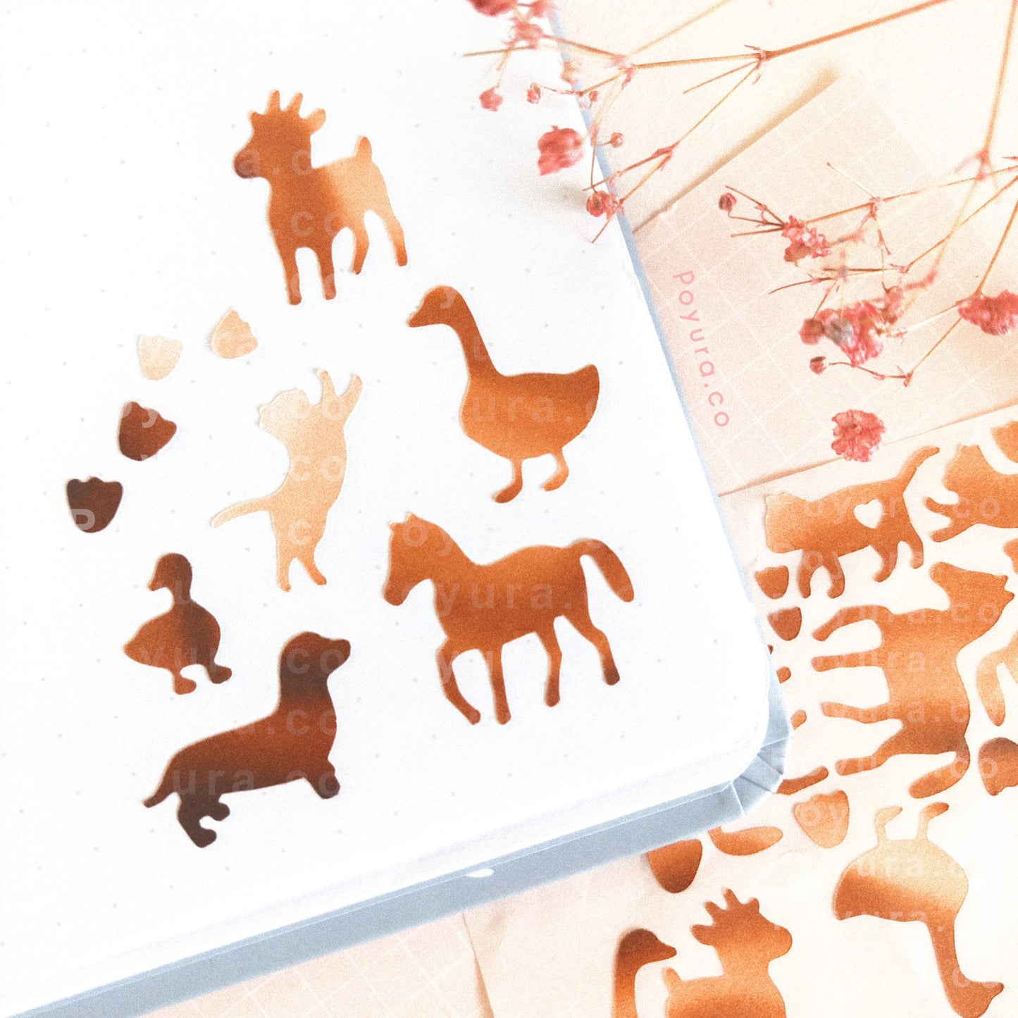 Farm animal horse cat dog duck goose cute polco deco kpop journal mini sticker sheet