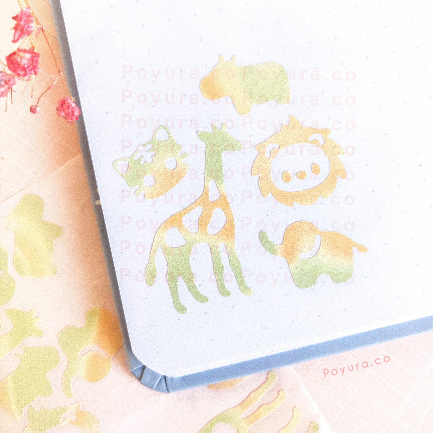 Safari animal giraffe lion tiger elephant hippo cute polco deco kpop journal mini sticker sheet