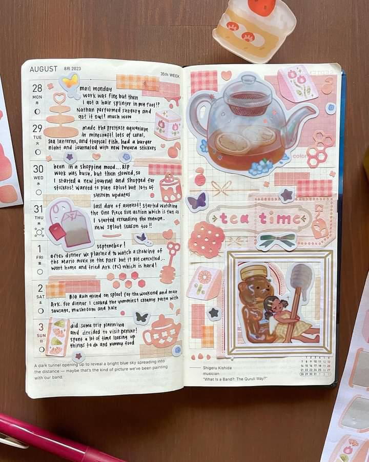 Cute pink and orange tea time journal spread