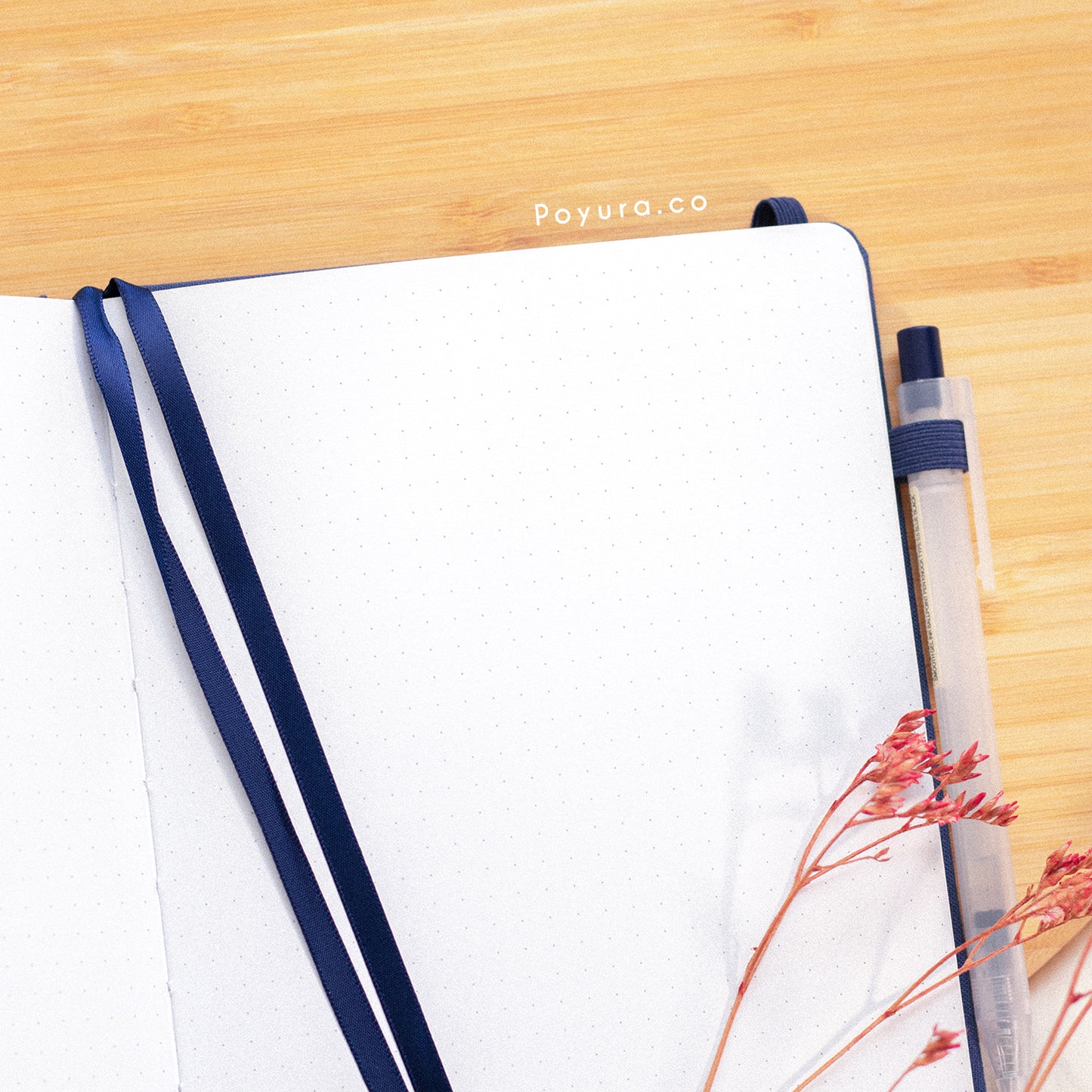 Navy blue A5 linen hardcover Asian lantern bullet journal with dotted paper and two bookmarks
