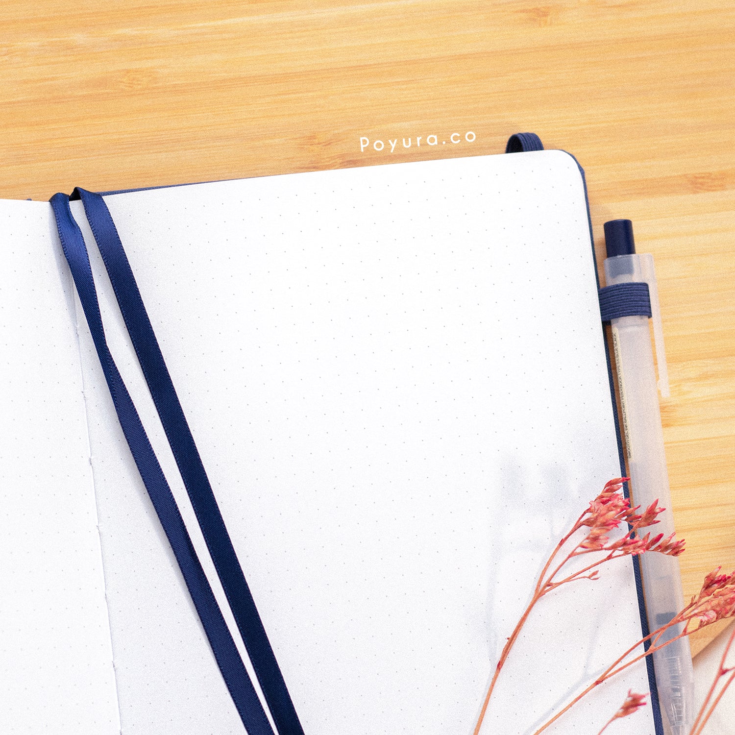 Navy blue A5 linen hardcover Asian lantern bullet journal with dotted paper and two bookmarks