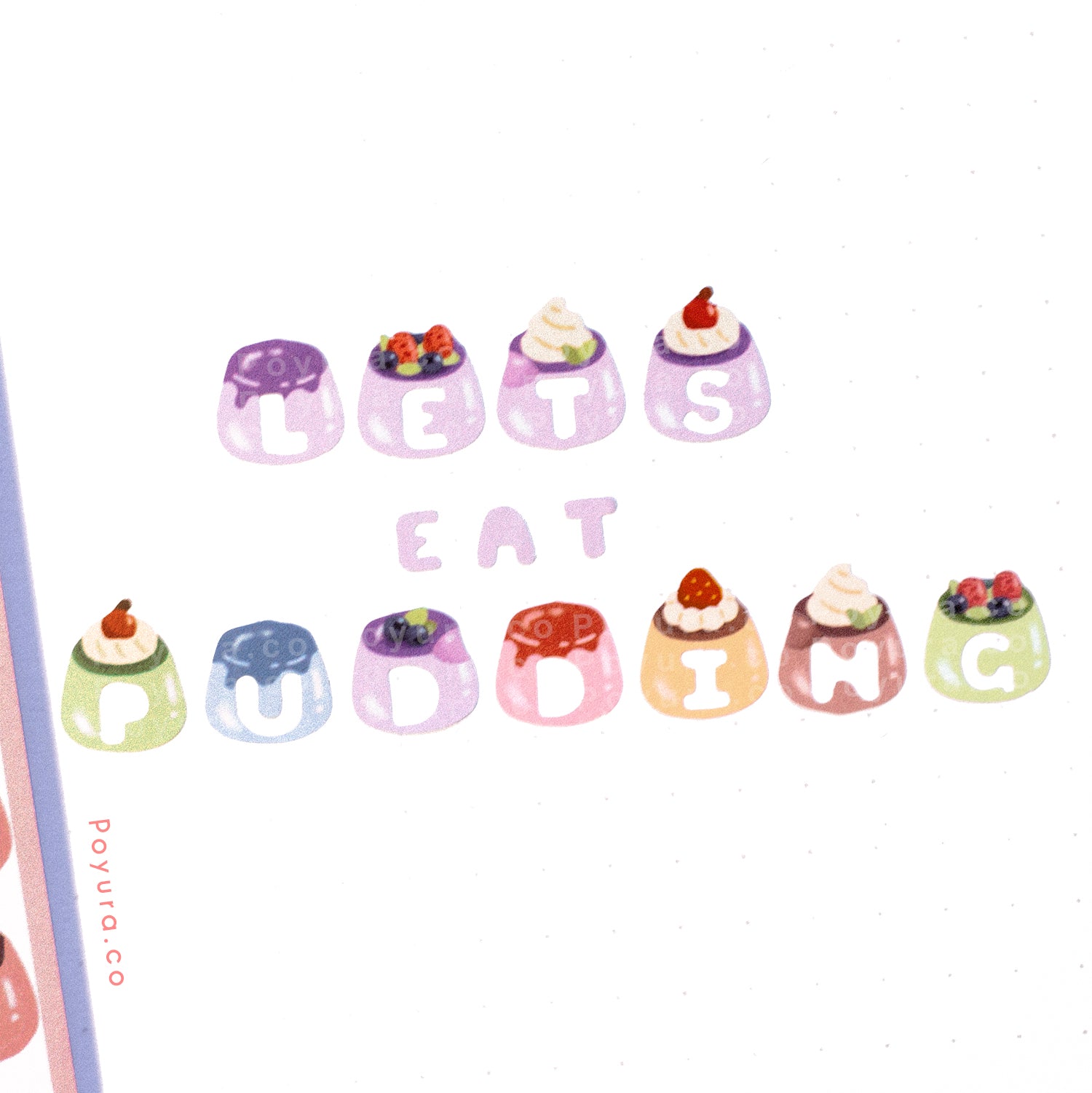 Journal spread with pudding letter cutout stickers on it