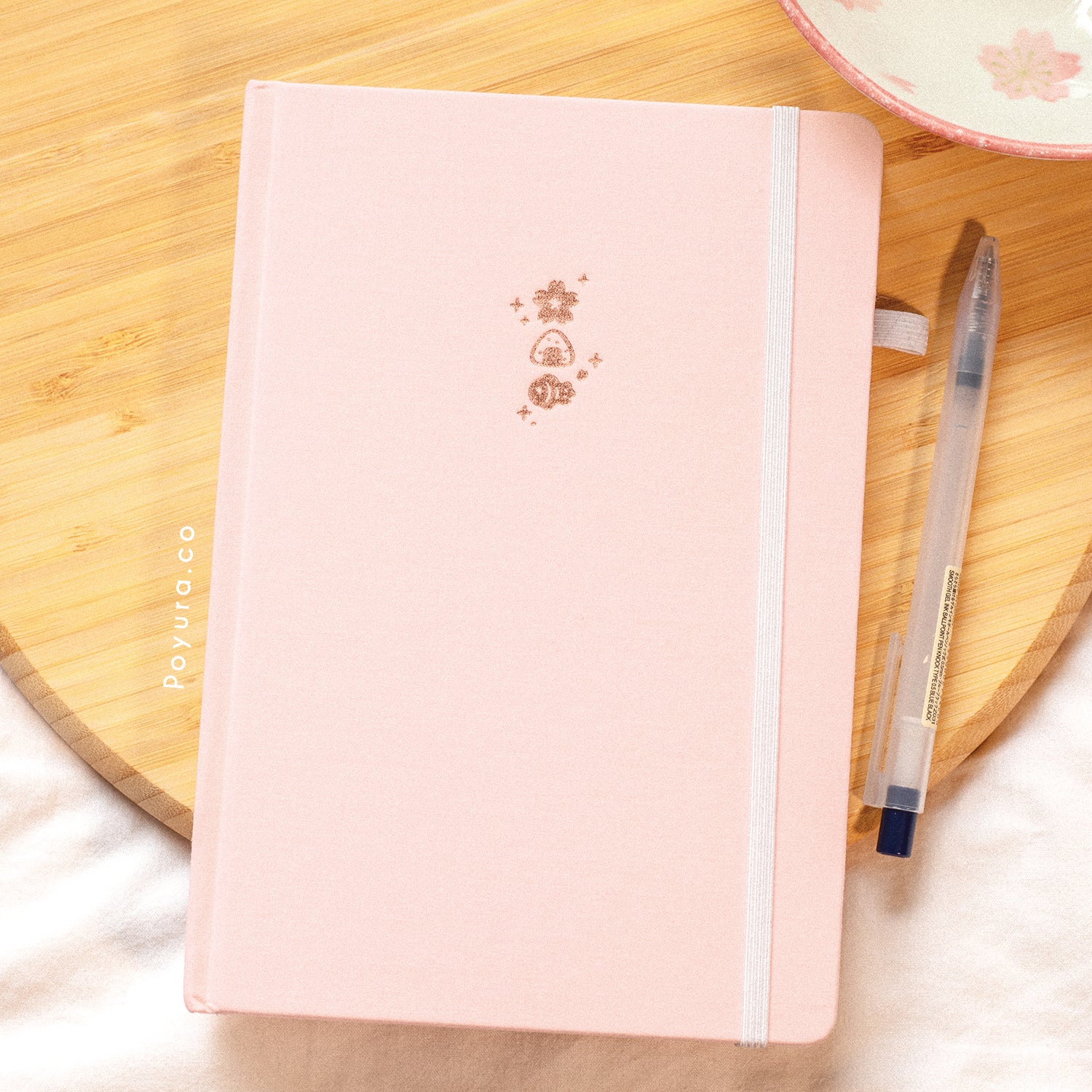 Pink A5 linen hardcover Asia oriental bullet journal with rose gold foil finish
