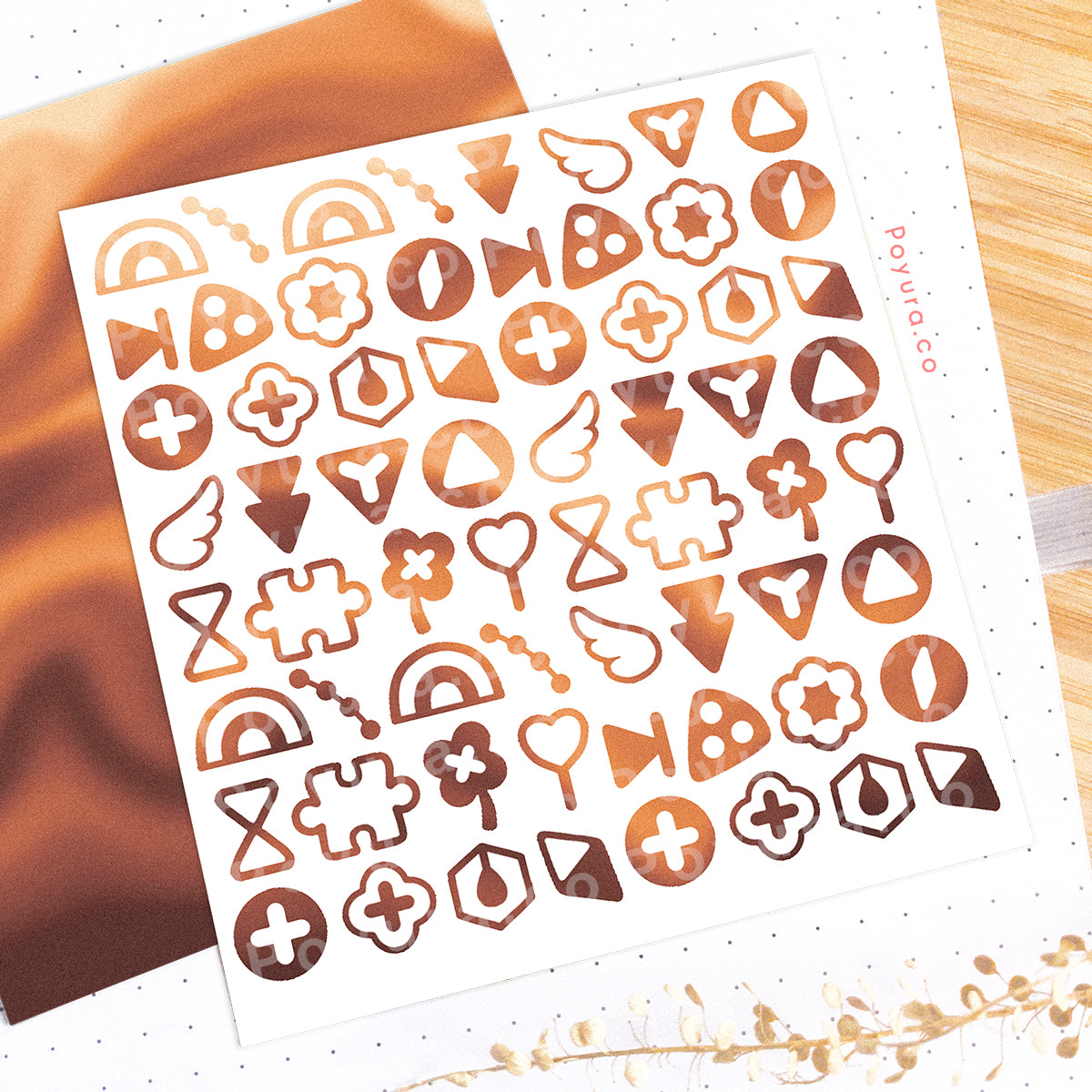Borderless sticker with shape cutouts in different brown tints