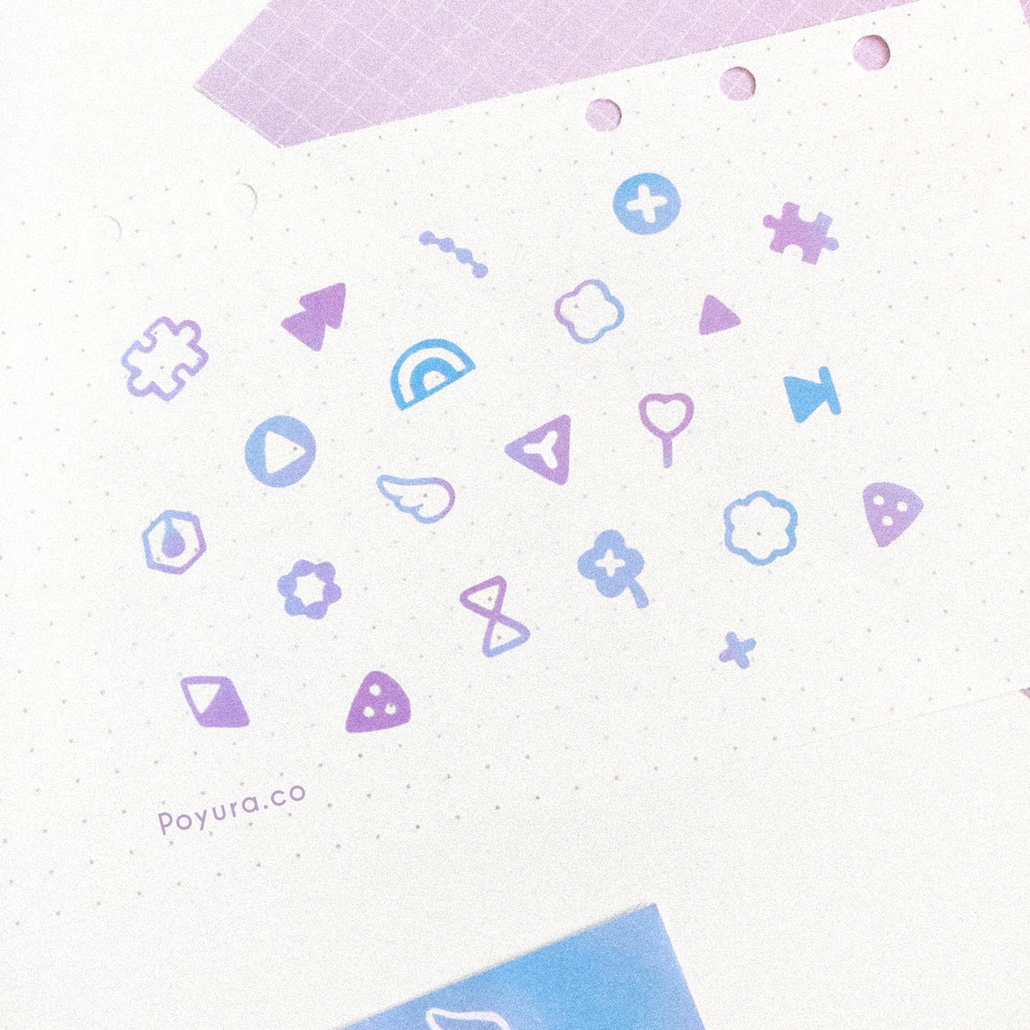 Borderless sticker with shapes cutouts in different blue and purple tints