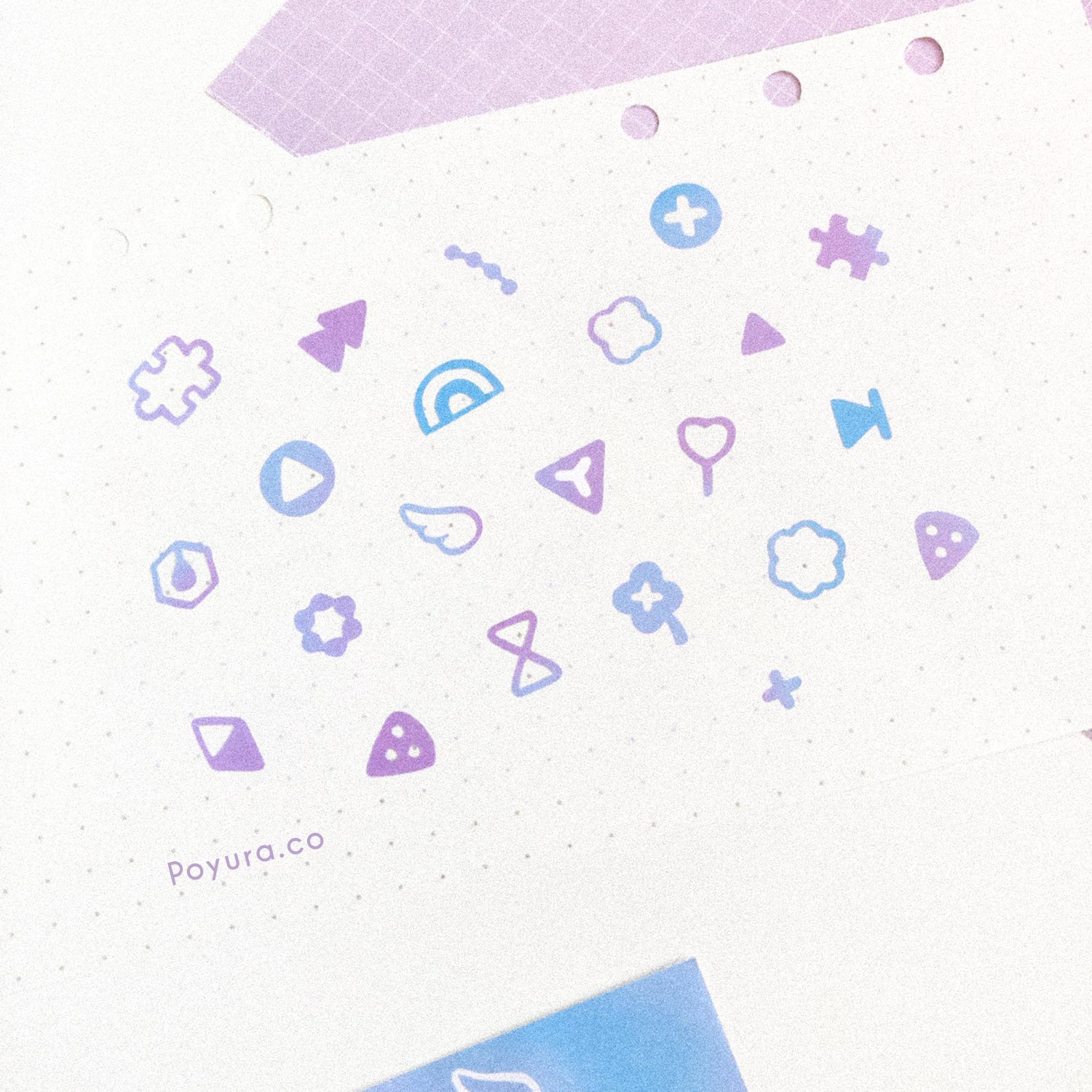 Borderless sticker with shapes cutouts in different blue and purple tints