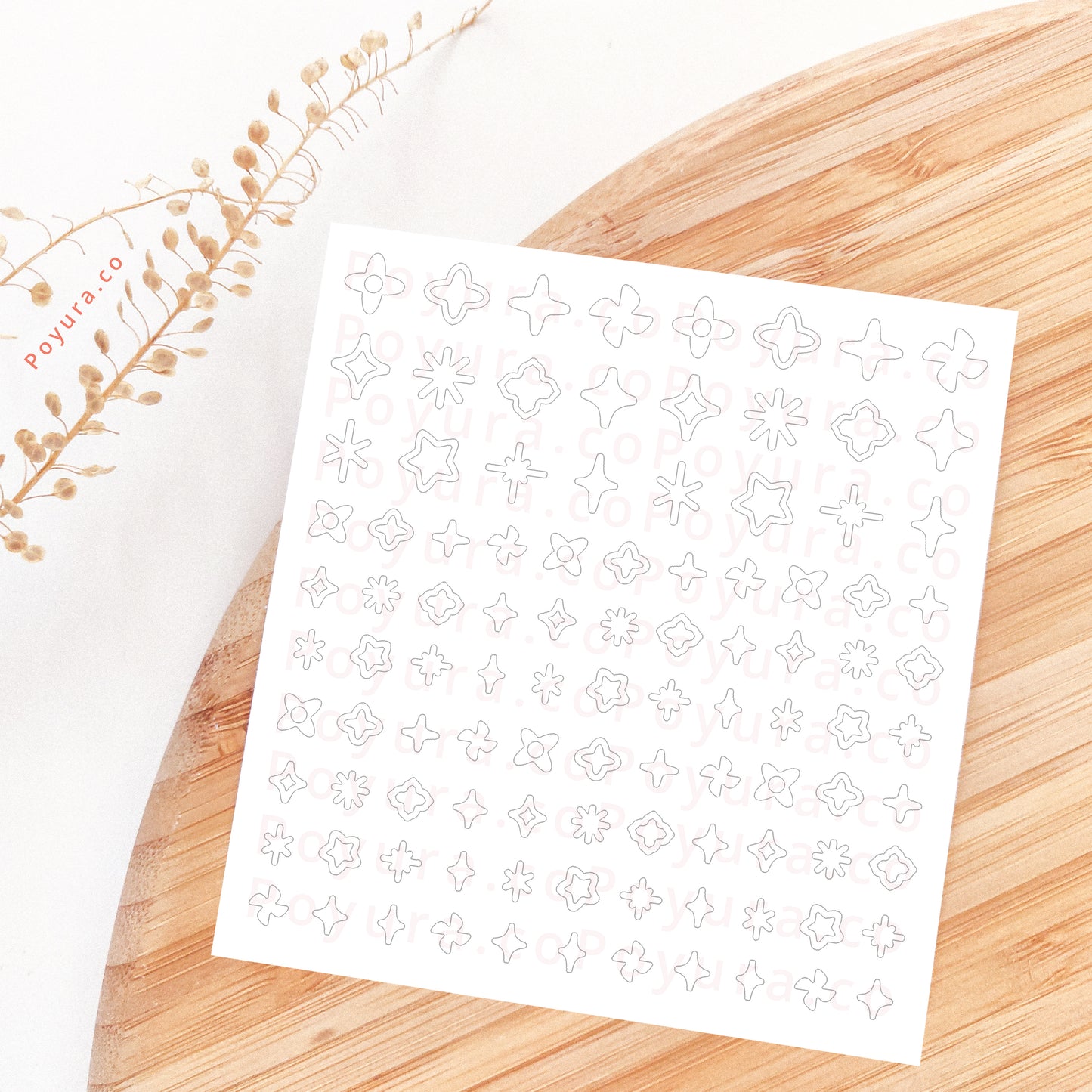 Borderless sticker with sparkle cutouts in white