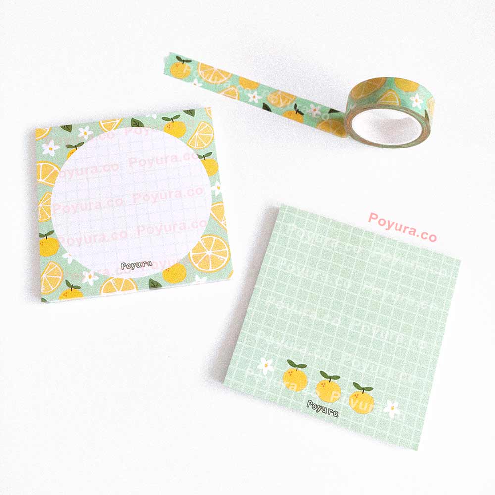 Set of 2 yuzu memo notepads and matching washi tape