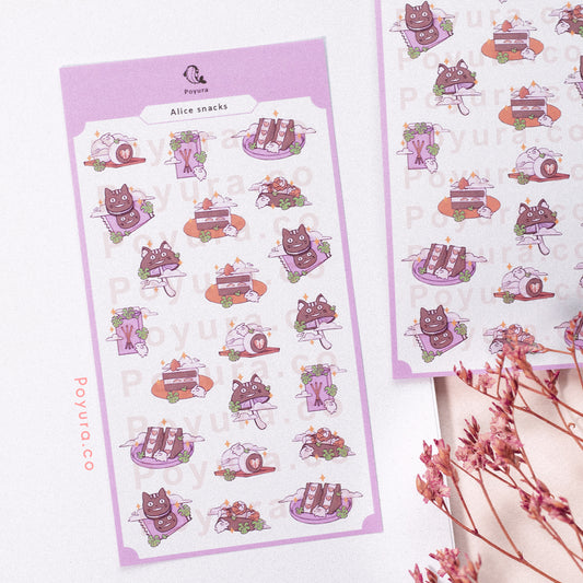 Purple Alice in wonderland snacks sticker sheet