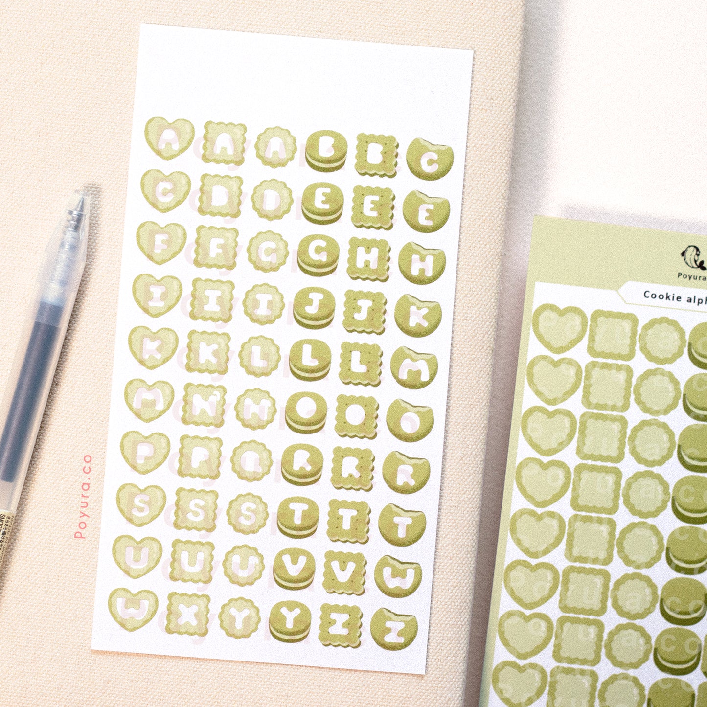 Cookie letter sticker uppercase alphabet ABC deco sticker food snack biscuit cream cookie tin chocolate natural strawberry matcha ube blueberry birthday bday party anniversary celebration colorway color palette korean photocard toploader penpal bujo journal planner sticker sheet tiny confetti sticker study vowel