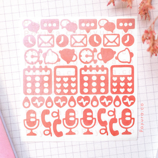 Borderless sticker with phone apps cutouts in different red tints