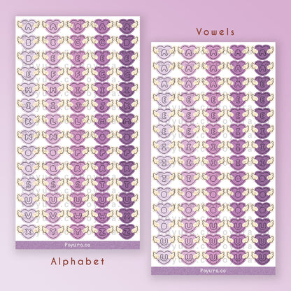 Angel heart shape love wing letter alphabet vowel aesthetic cute polco deco kpop journal toploader sticker sheet