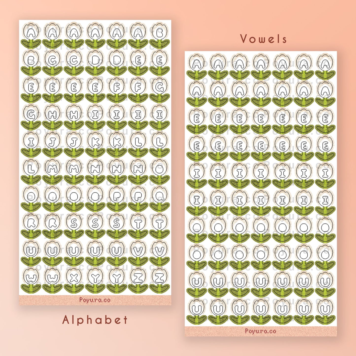 Tulip flower spring floral leaf plant letter alphabet vowel aesthetic cute polco deco kpop journal toploader sticker sheet