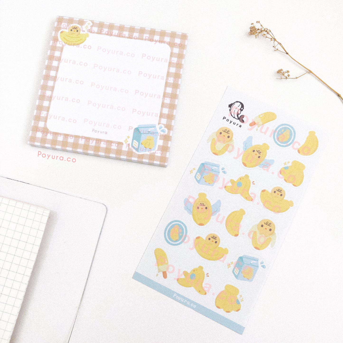 Set of matching banana sticker and memo notepad