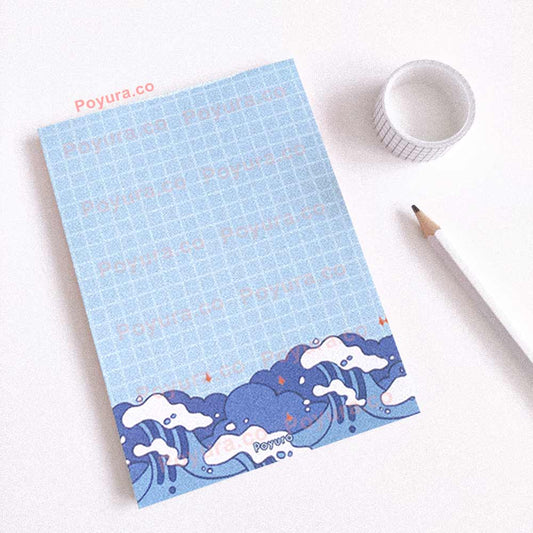 Blue sea waves memo notepad with grid