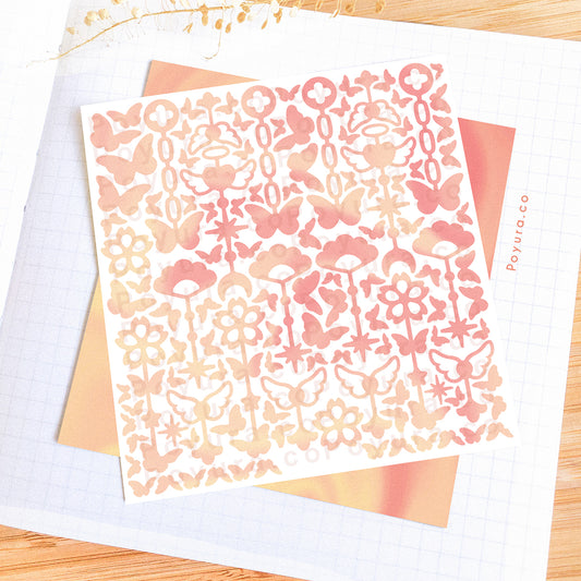 Borderless sticker with cute chain and butterfly cutouts in different pink tints