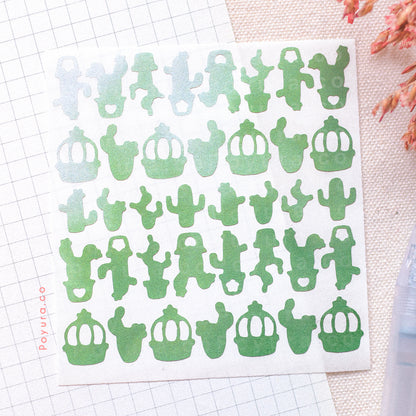 Borderless sticker with cute cactus cutouts in different green tints