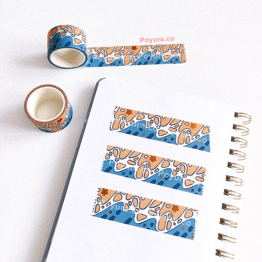 Daytime sea beach washi tape with gold foil