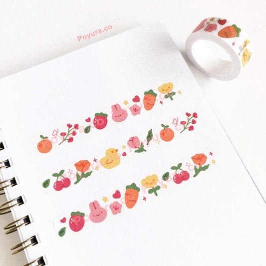 15 mm washi tape with garden friends doodles