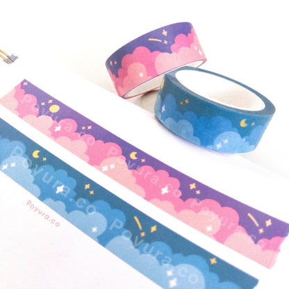 Sunset pink nighttime blue cloud washi tape set bundle pack