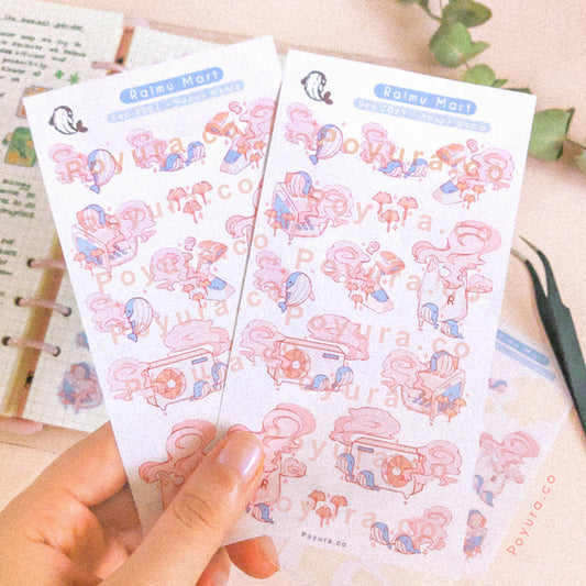 Raimu mart shopping basket shop storefront whale pink cute polco deco kpop journal toploader sticker sheet