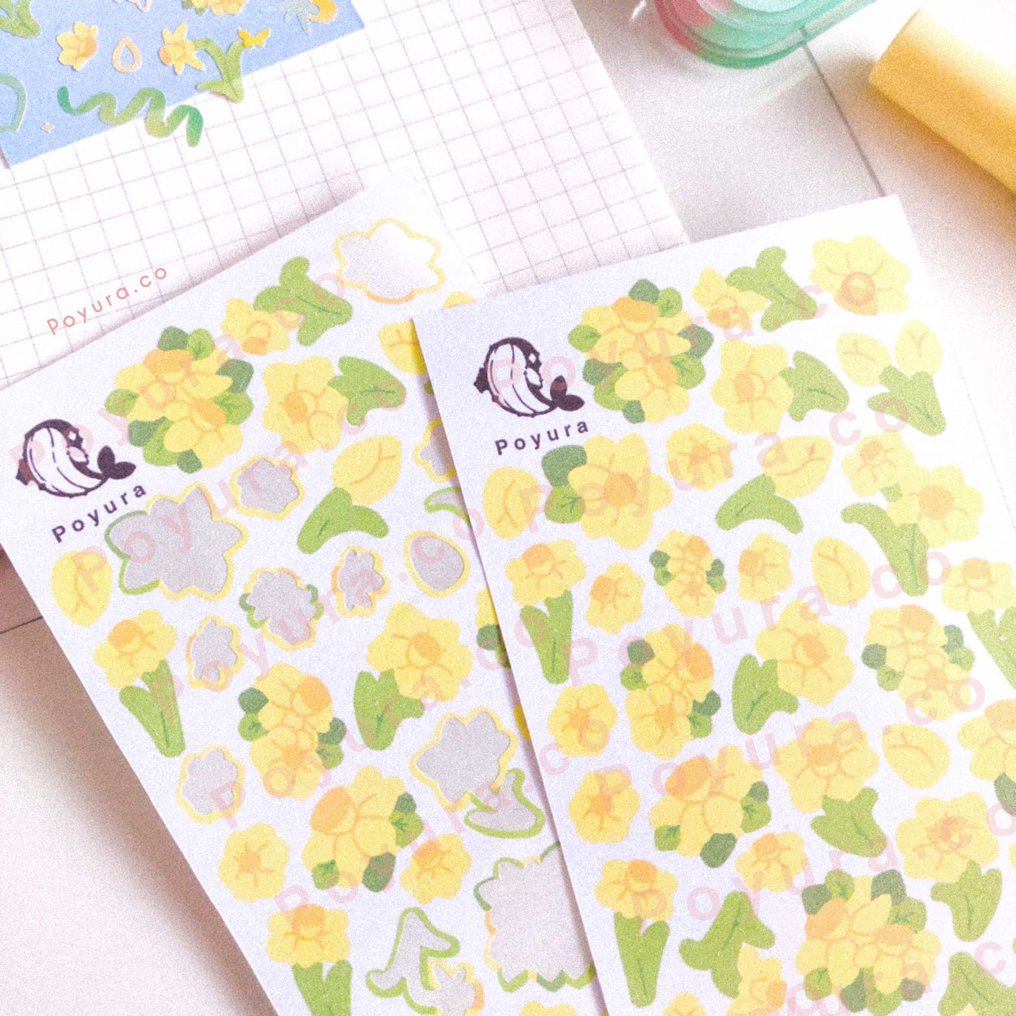 Daffodil flower floral spring polco deco sticker sheet