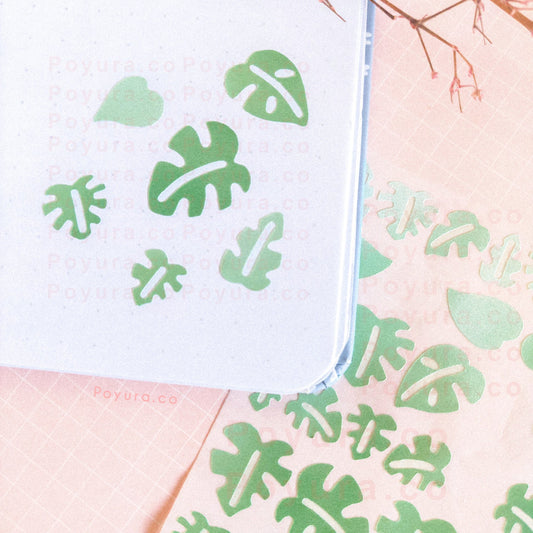 Monstera plant leaf leaves floral flower cute polco deco kpop journal mini sticker sheet