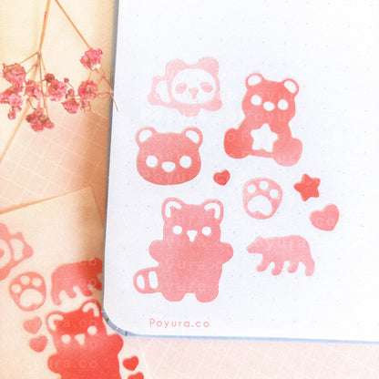 Bear animal red panda polar grizzly bear teddy bear plushie care bear cute polco deco kpop journal mini sticker sheet