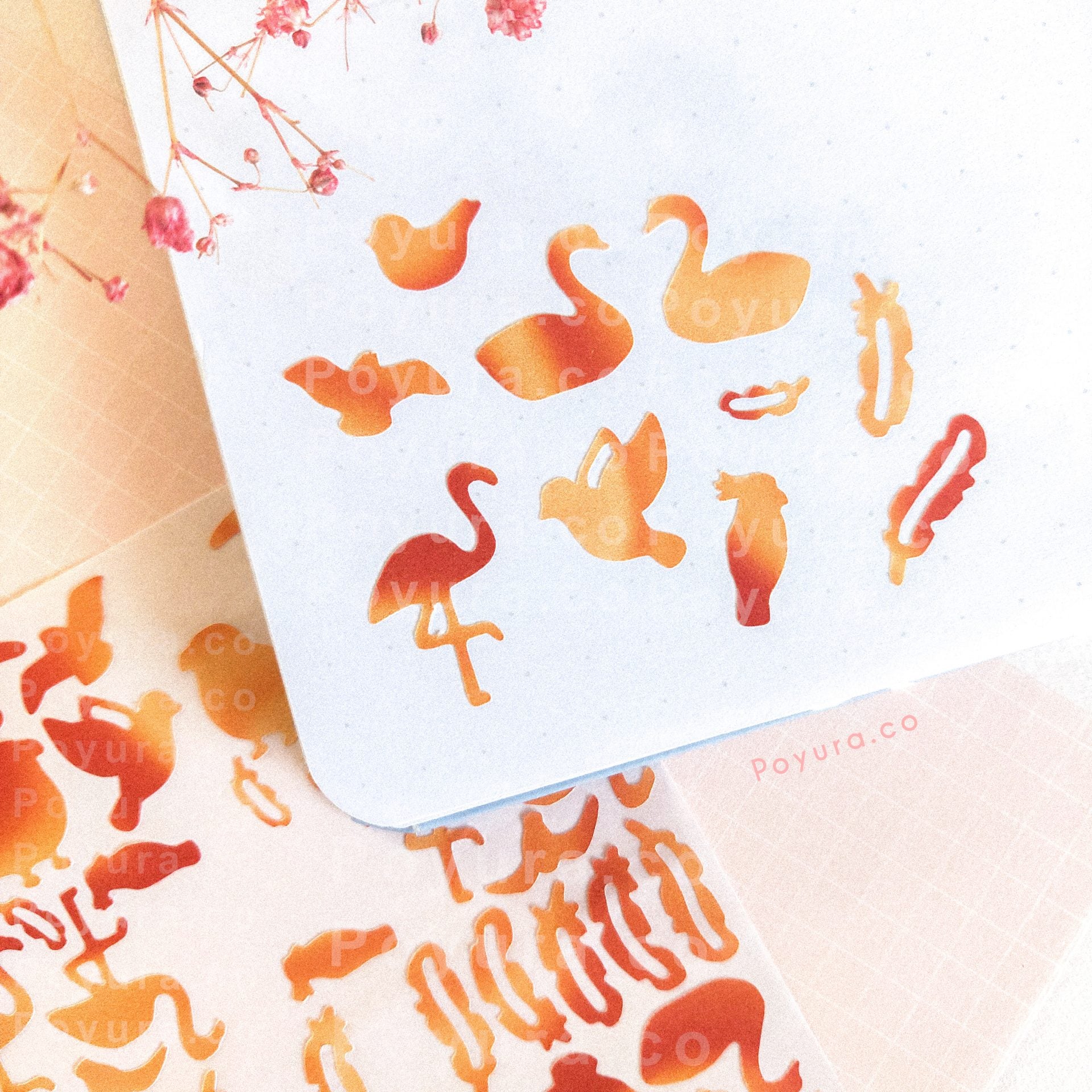 Bird animal swan lovebird flamingo dove feather parkeet cute polco deco kpop journal mini sticker sheet