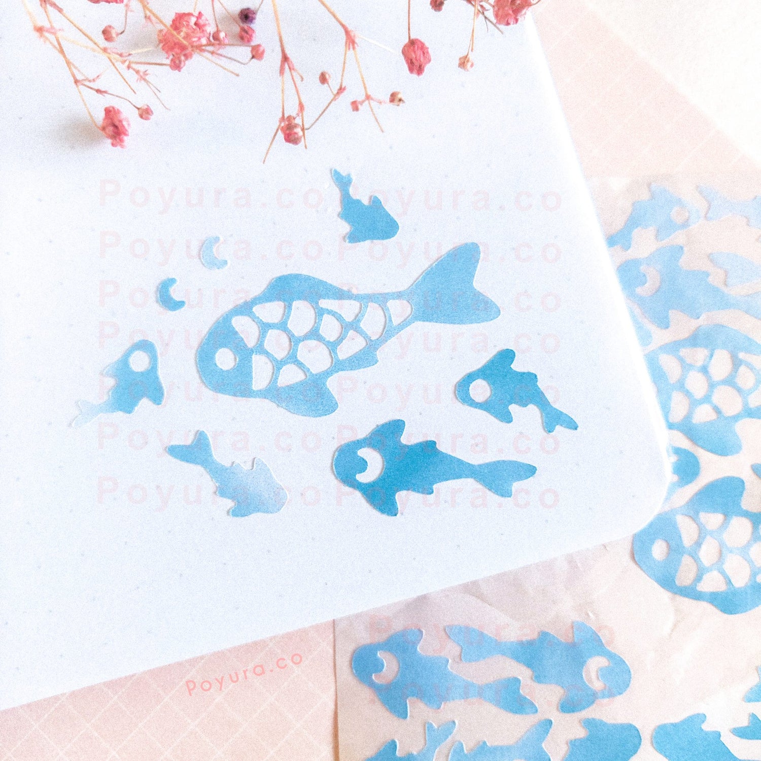 Koi fish water pond sea animal moon luck cute polco deco kpop journal mini sticker sheet