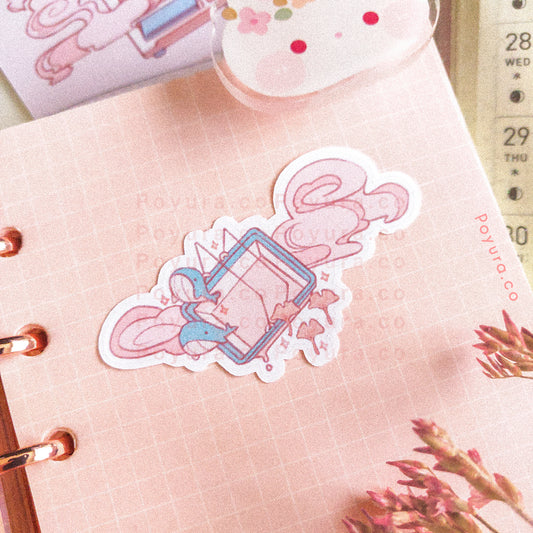 Whale animal shopping basket mart pink cloud cute aesthetic polco deco kpop journal toploader sticker flake die cut