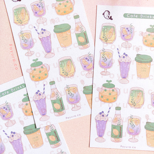 Cafe drink food ice cream coffee sweets teapot aesthetic cute polco deco kpop journal toploader sticker sheet