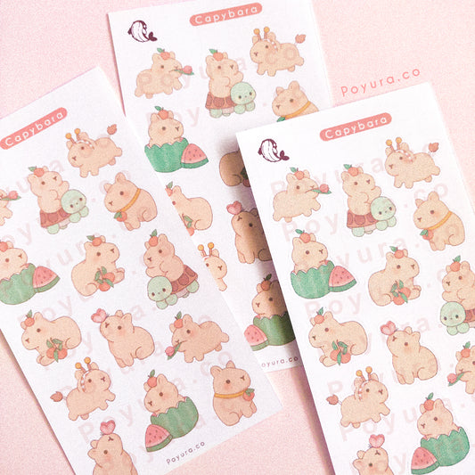 Capybara friends Japan watermelon food aesthetic cute polco deco kpop journal toploader sticker sheet