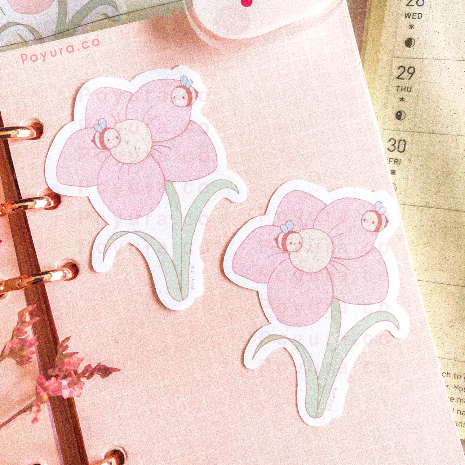 Aesthetic flower bee bug spring floral pink cute polco deco kpop journal toploader sticker flake die cut