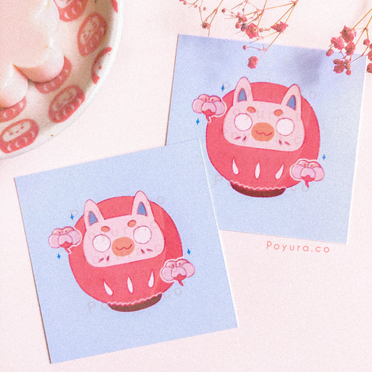Daruma Japan luck wish cat yokai aesthetic cute room dorm wall decor illustration mini art print poster
